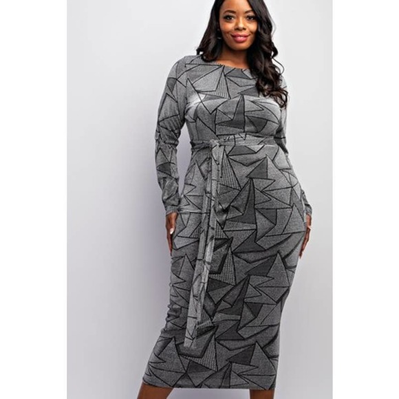None Dresses & Skirts - Plus Size Long Sleeve Midi Dress | Size 1XL